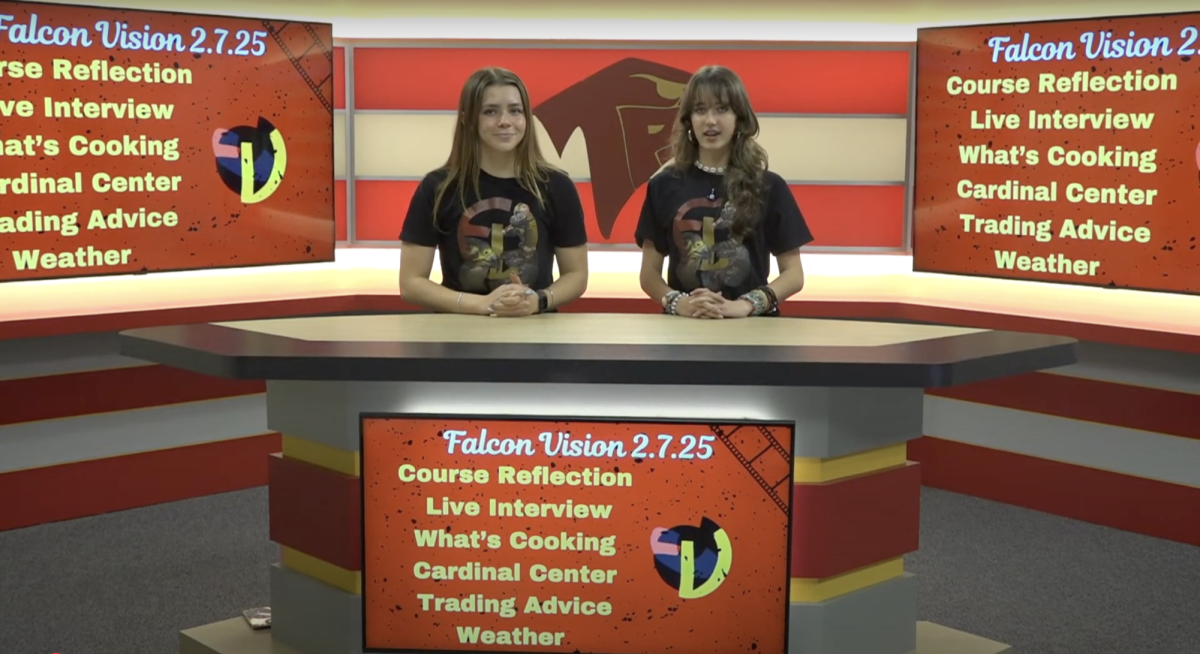 Anchors Katerina Wietfeldt and Catalina Baraya cover this week's stories on Falcon Vision. This show aired at 11 a.m. on Friday, Feb. 7. Photo courtesy of Chase Clabo. 